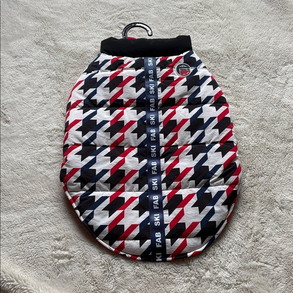 Fab Dog XL Houndstooth Puffer Dog Jacket – Red/Black | Cozy Streetwear for Pets - Picture 1 of 5